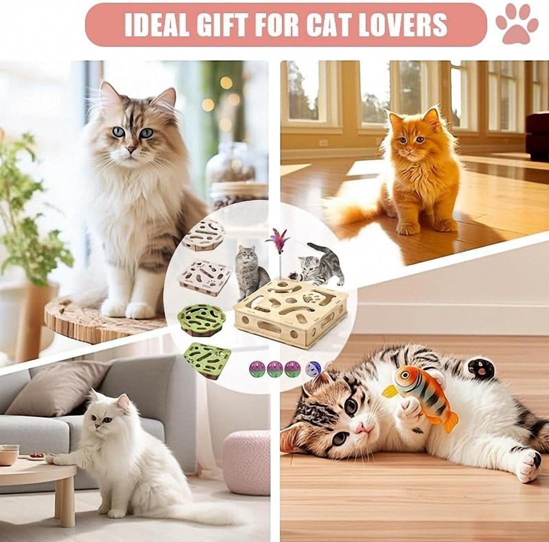 Cat Nail File Enrichment Box, Interactive Cat Scratch Puzzle Toys for Indoor Cats, Kitten Scratcher That Files Nails & Felt Maze Treat Box, Gifts for People Who Love Cats, Sandpaper Inside (1PC)