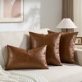 thumbnail image 2 of Fancy Homi 2 Packs Brown Faux Leather Decorative Throw Pillow Covers 20x20 inch for Living Room Couch Bed Sofa, Cross Patchwork Accent Square Cushion Case, Rustic Modern Farmhouse Boho Home Decor, 2 of 6