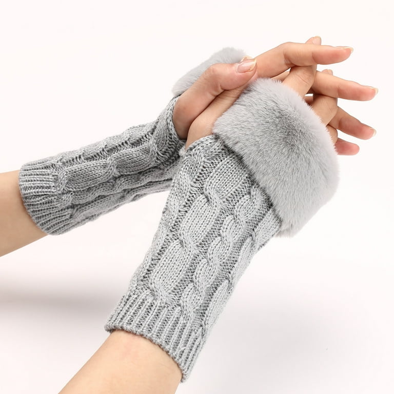 Sarkoyar 1 Pair Knitted Gloves Fuzzy Fingerless Stretchy Thumb