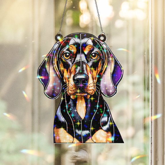 89Bloom Black and Tan Coonhound Stained Glass Hologram Ornament, Dog Stained Glass Suncatcher Ornaments Home Decor, Dog Holographic Ornaments