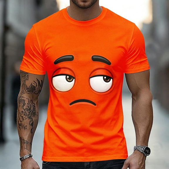 Dolkfu Novelty Golf Shirts for Men Orange Pull-On Crew Neck Short Sleeve Tops Modern Funny Graphic Prints T-Shirts Orange,L
