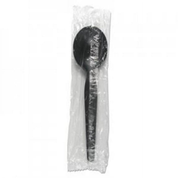BWK Heavyweight Wrapped Polystyrene Cutlery Soup Spoon, Black