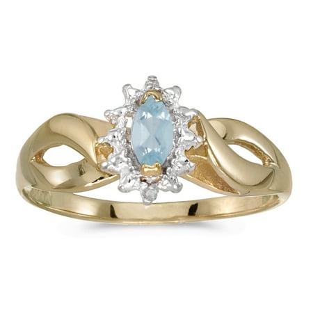 14k Yellow Gold Marquise Aquamarine And Diamond Ring