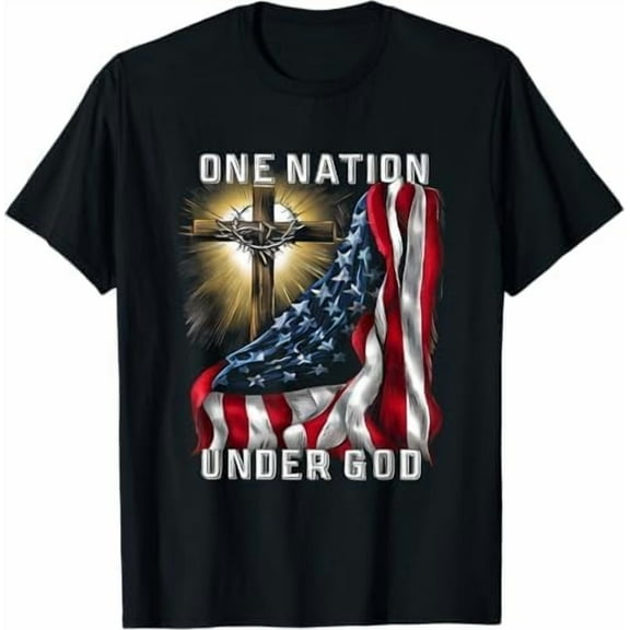One Nation Under God Flag 4th of July Patriotic Christian T-Shirt USA American Flag Shirt Independence Day Freedom Tee