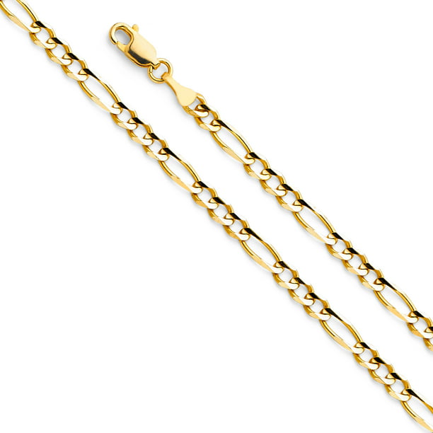 Solid 14k Yellow Gold 4MM Figaro Concave Chain Bracelet With - 7.5 Inches