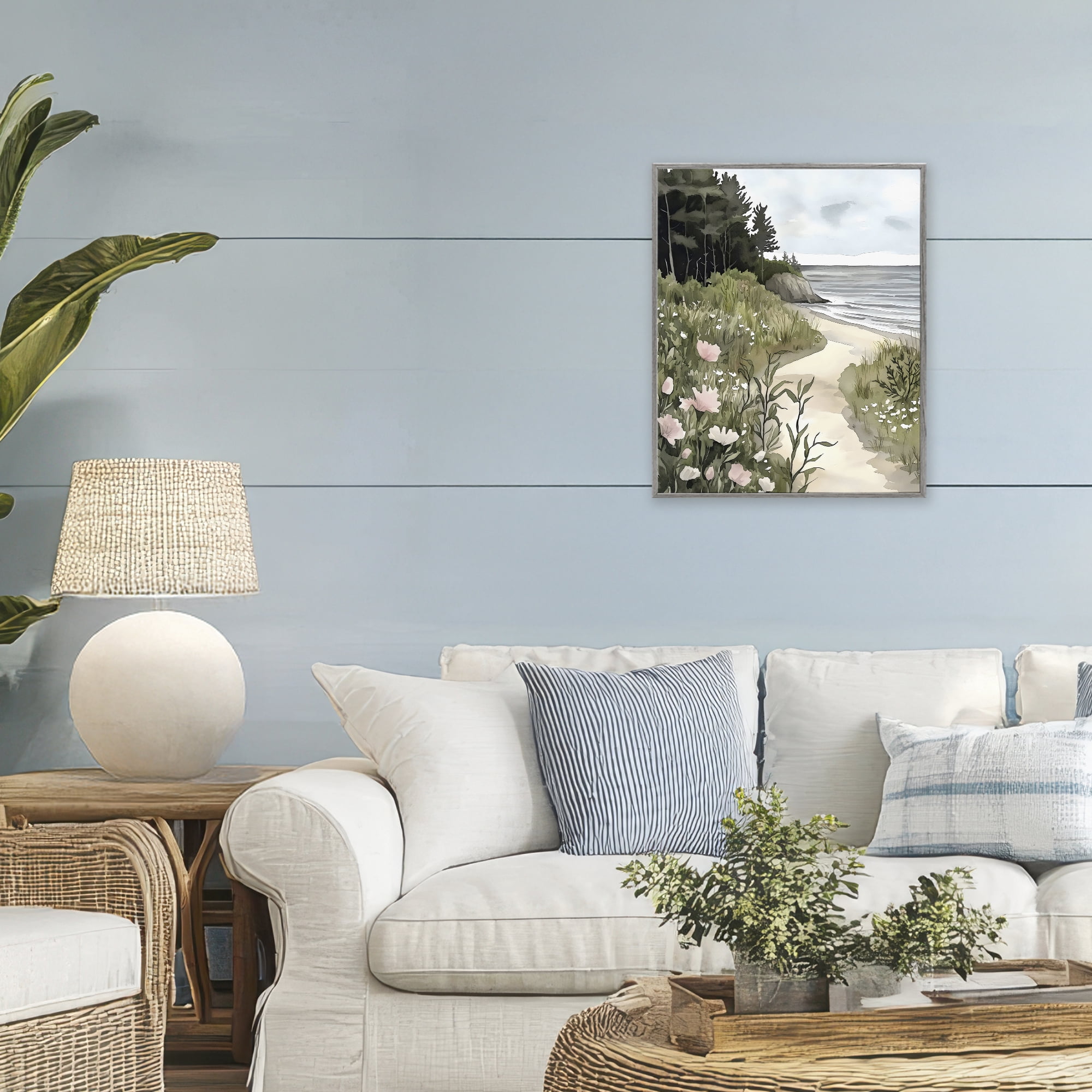 Stupell Industries Coastal Calm Floral Pathway Gray Framed Giclee Art, design by Riley B