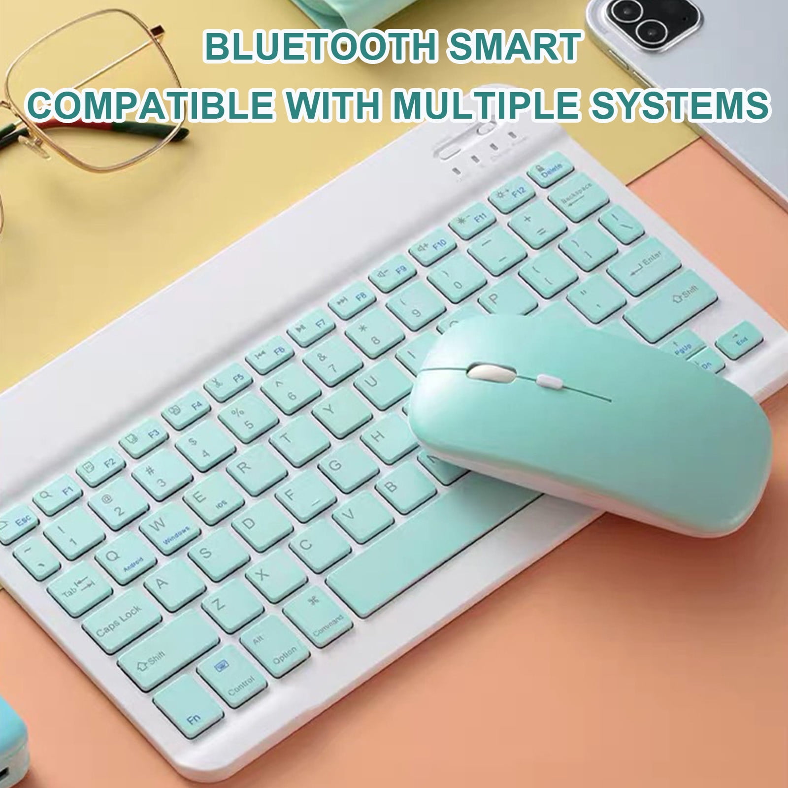 Clavier Et Souris Sans Fil Bluetooth 10 Pouces - Ultra Fin, Silencieux, Rechargeable USB, Couleur Mauve