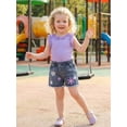 thumbnail image 5 of BemeyourBBs Toddler Baby Girl Summer Clothes Little Girl Denim Outfit Casual Ruffled Trim Sleeveless Ribbed Tank Tops and 3D Flower Embroidered Jeans Denim Shorts 2 Pcs Set, 5 of 9