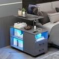 thumbnail image 2 of Nightstand Set of 2 with Wireless Charging Station and Auto Senor,RGB Bedside Table with 360°Adjustable Rotary Table,Night Stand with Open Shelves,Drawers,5 Wheels,(Grey), 2 of 9