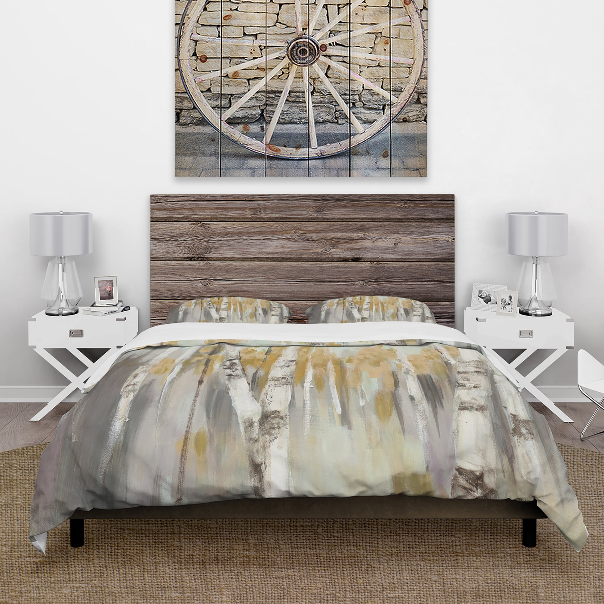 Designart 'Silver and Yellow Birch Forest' Cottage Duvet Cover Set