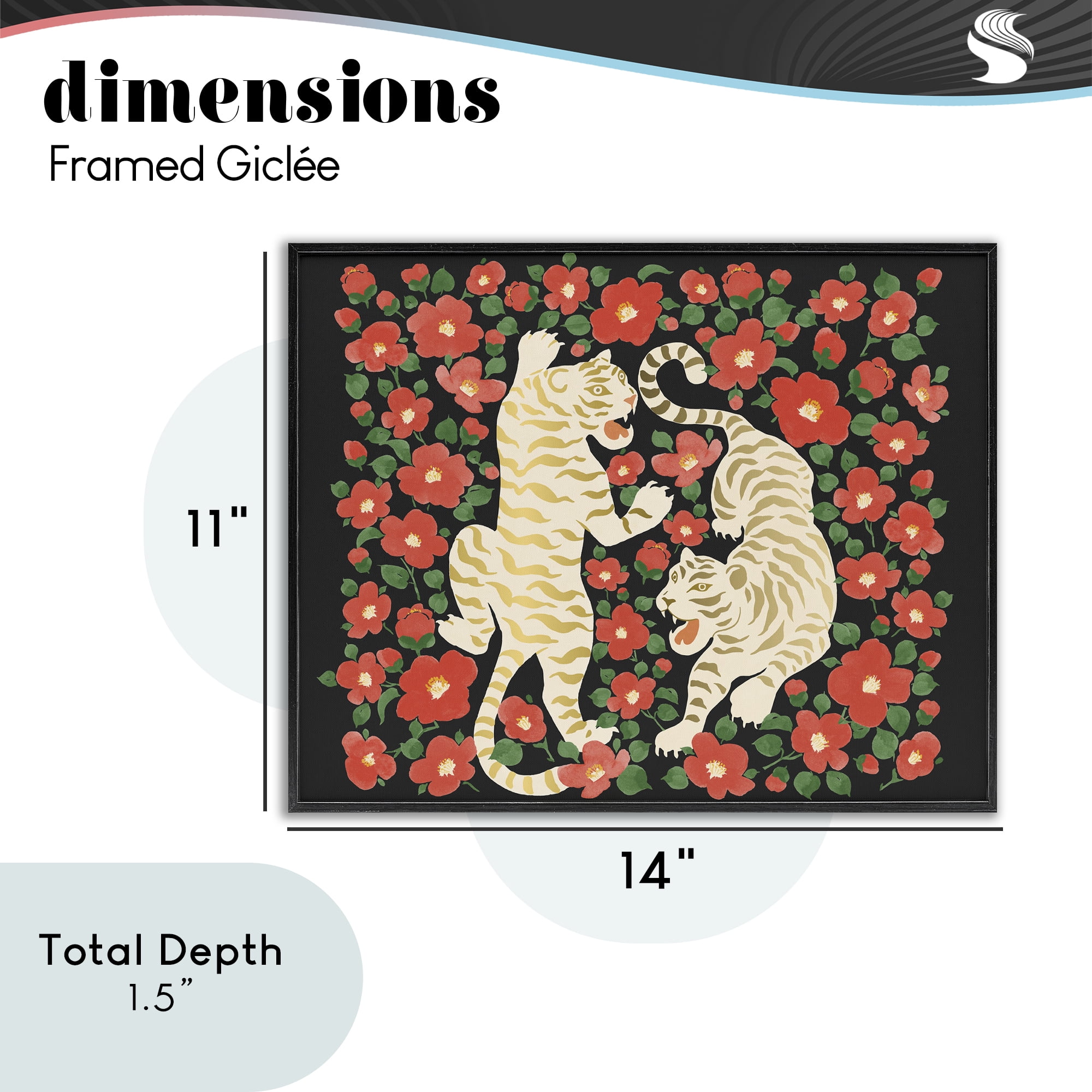 Stupell Industries Ivory Twin Tigers Among Flowers Black Framed Giclee Art, design by Karolina Sato