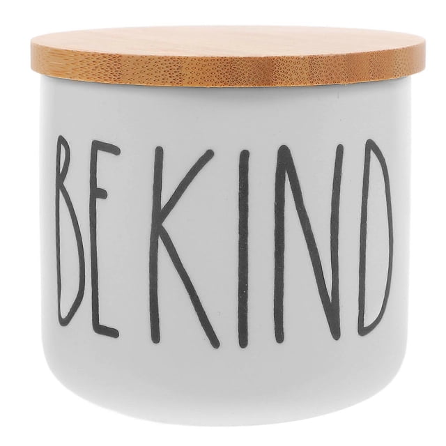 White Ceramic Canister with Wooden Lid Kitchen Storage Jar for Spice Coffee Tea Candy 12.5 oz