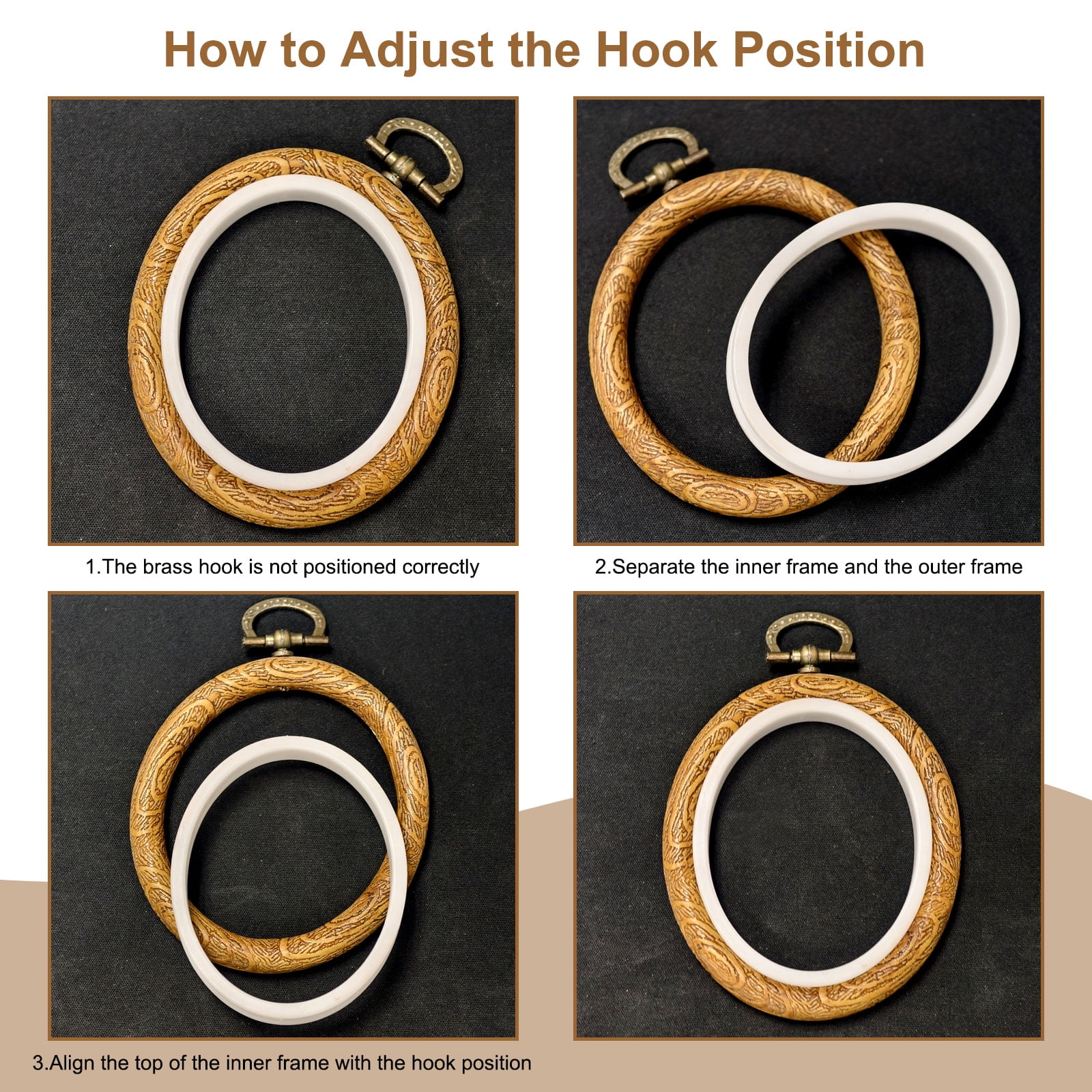 Uxcell 6 Pieces 8.4"x5.7" Embroidery Hoops Frame Imitated Wood Oval Cross Stitch Hoop Ring for Embroidery Art Craft Handy Sewing Decoration