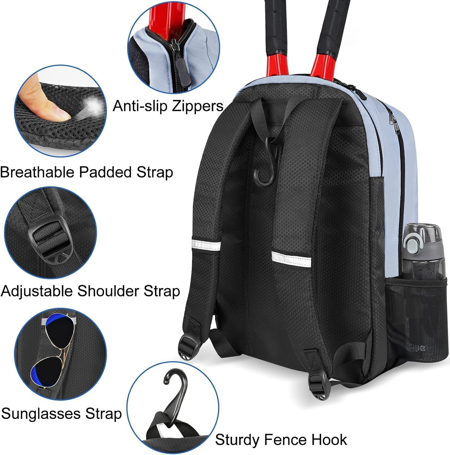 Gym Backpack for Men Women Travel Backpack with USB Charging Port Water Resistant Workout Gym Bag Lightweight Backpack, Tennis Bag Tennis Backpack for Women Men 2 Rackets