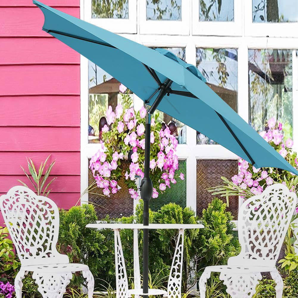 Royalcraft 7.5 Ft Patio Umbrella Outdoor Market Table Umbrella with Push Button Tilt and Crank, 6 Ribs, Polyester Canopy, Turquoise