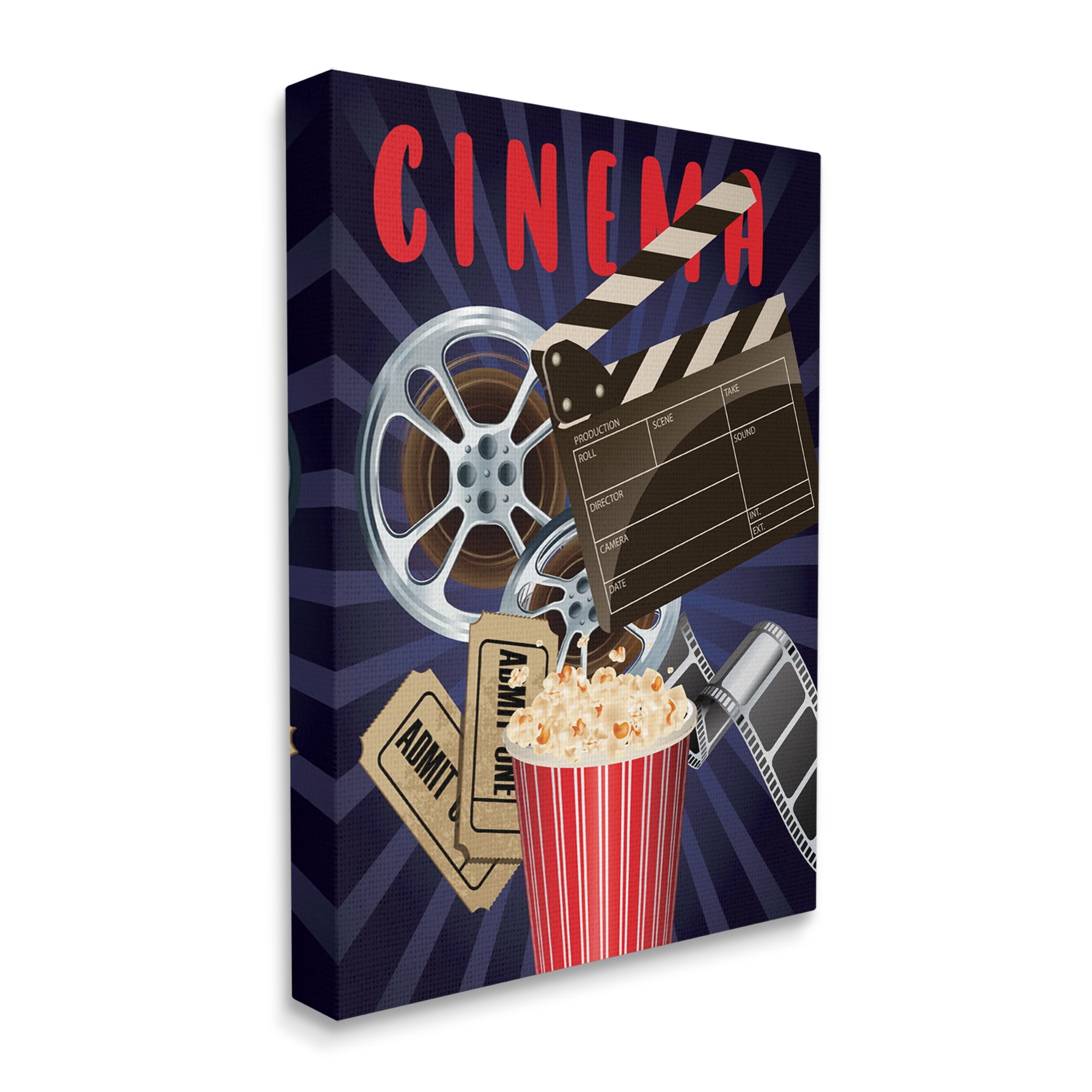 Stupell Industries Cinema Movie Reel Popcorn Entertainment Sign Graphic Art Gallery Wrapped Canvas Print Wall Art, Design by Yvonne Coleman Burney