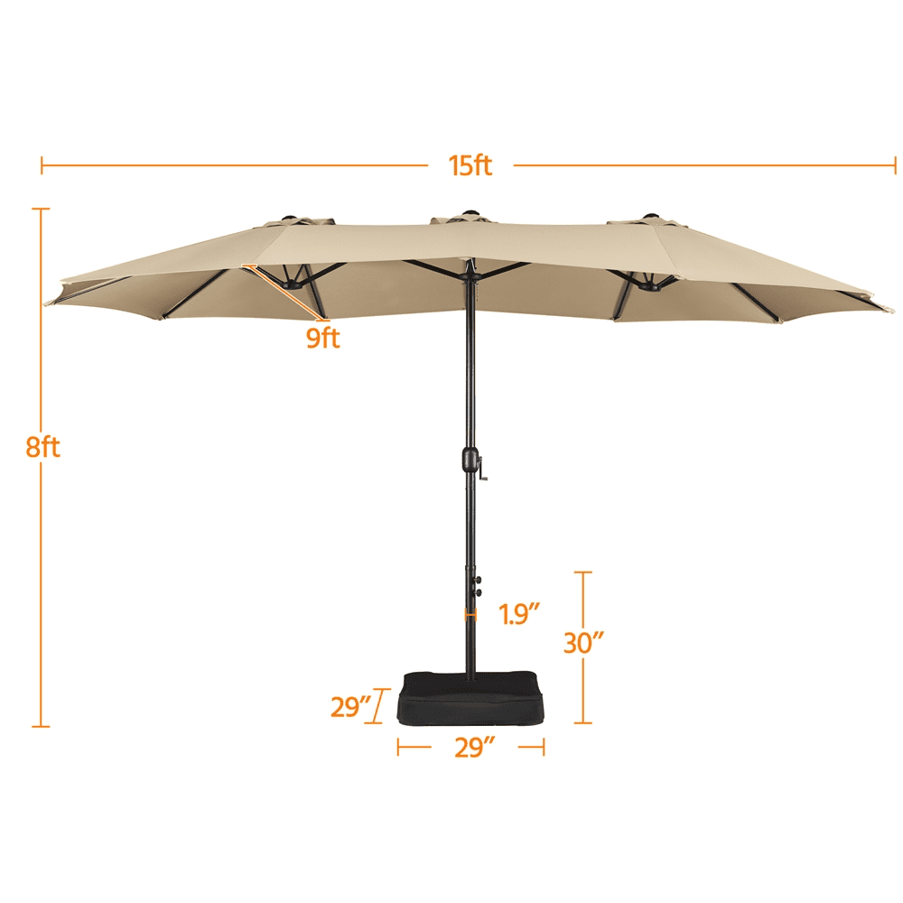 Renwick 15ft Double-Sided Twin Patio Outdoor Umbrella with Base, Tan