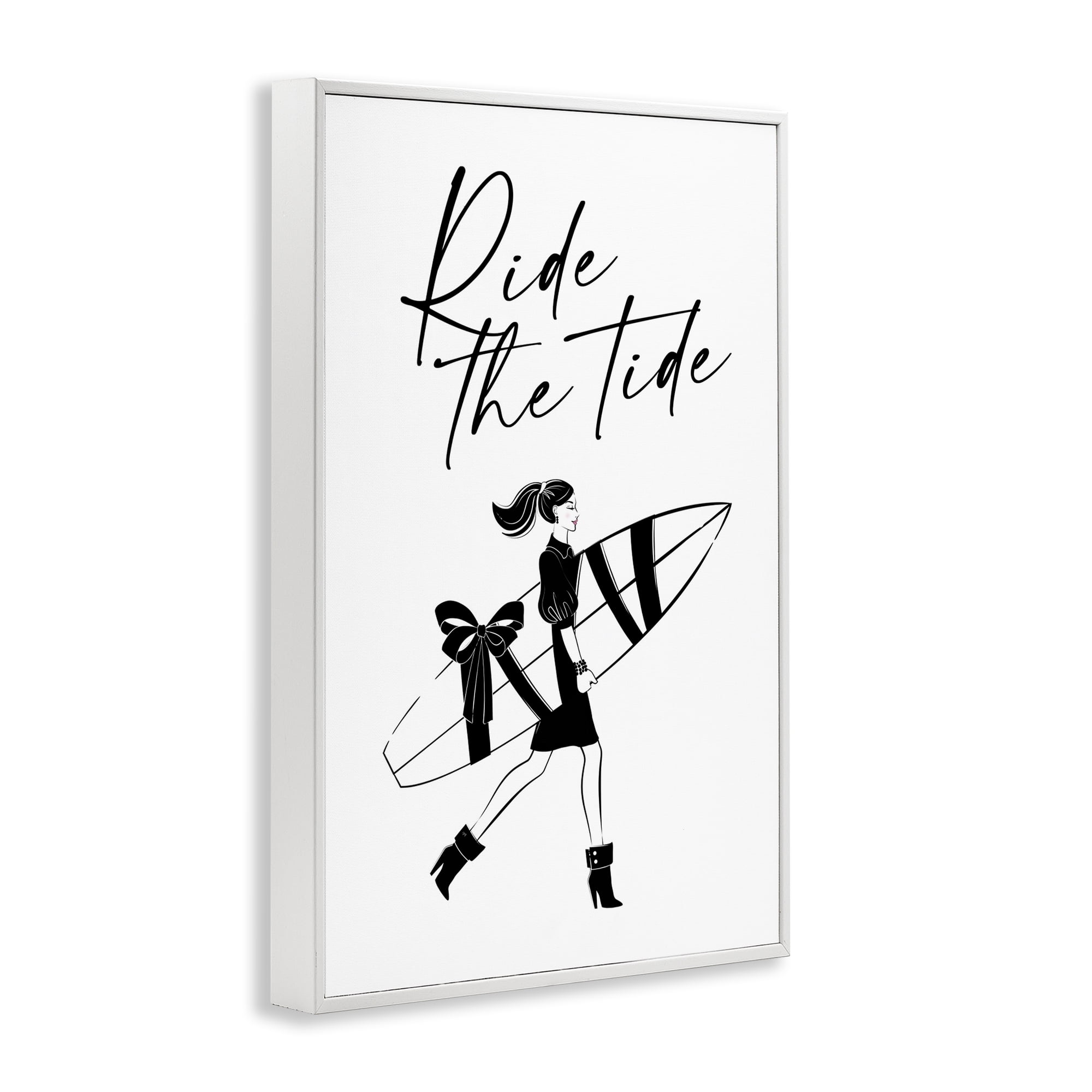 Stupell Industries Ride The Tide Surfer Novelty Painting White Framed Art Print Wall Art, 12 x 18