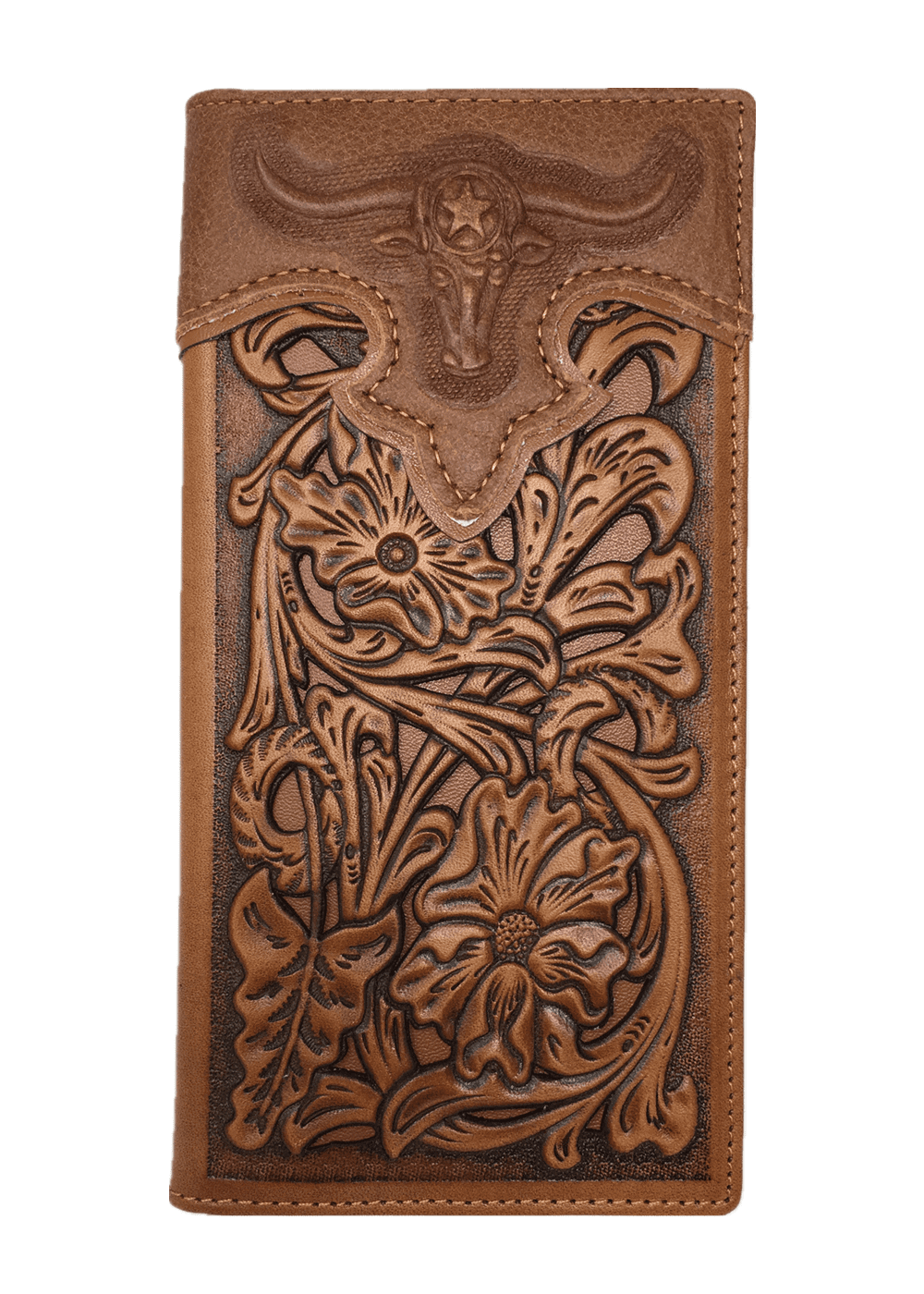Texas West Western Mens Leather Longhorn Floral Tooled Laser Cut Long