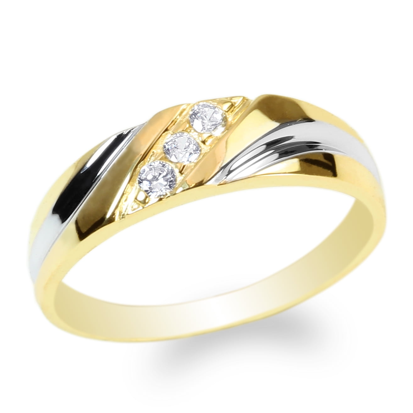 JamesJenny Ladies 14K Yellow Gold Round Cubic Zirconia Beautiful Two Tone Wedding Band Ring Size 4-10 by