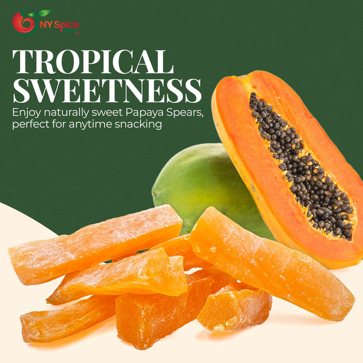 NY SPICE SHOP Dried Papaya Spears - 3 Pound - Sweet Papaya Strips - Tropical Papaya Spears - Dried Papaya Fruit - Dehydrated Papaya Slices - Tropical Candied Papaya