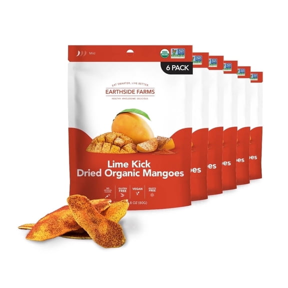 Earthside Farms Lime Kick Dried Organic Mangoes, 6 Pack, 2.8oz