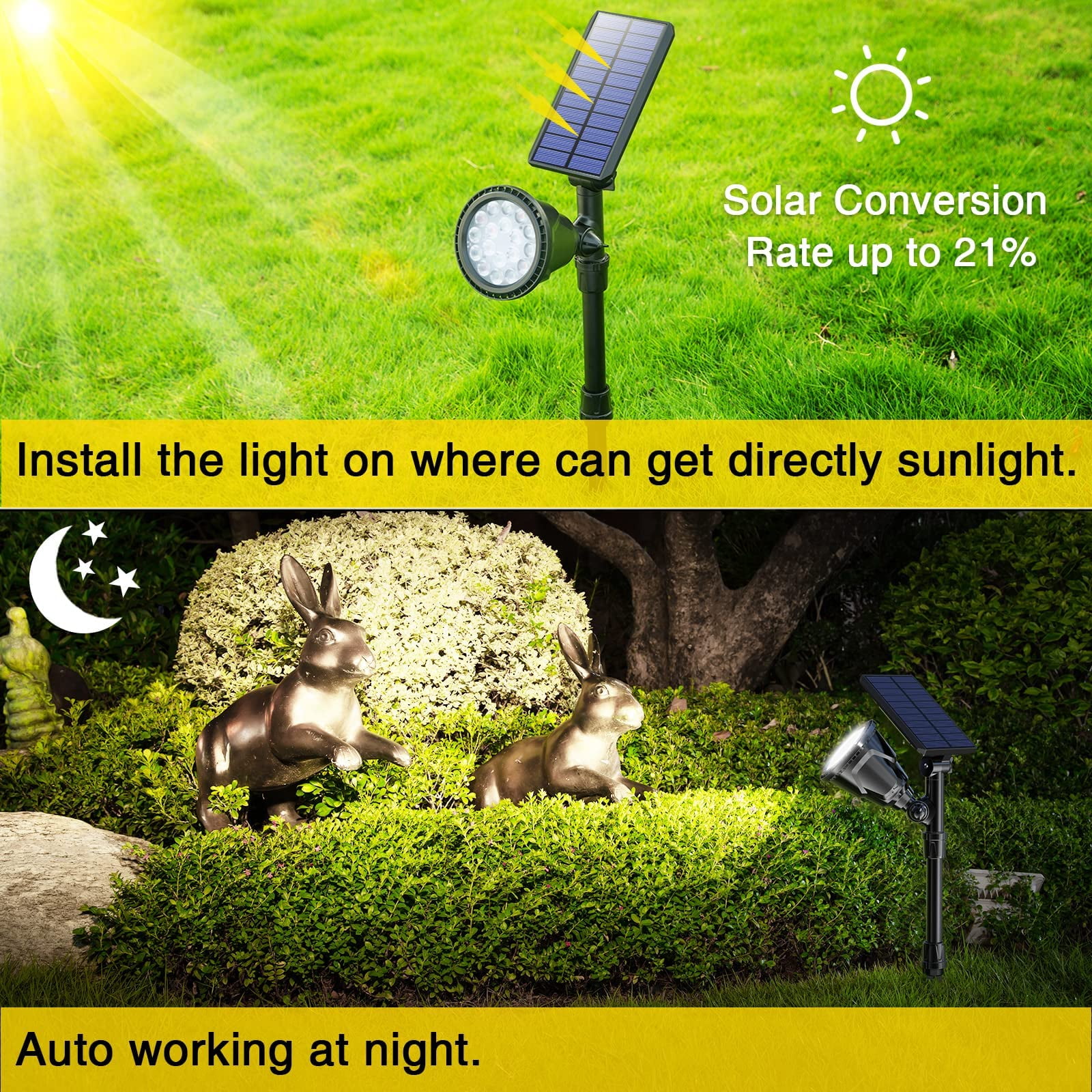 JSOT 1 Pack Solar Spot Lights Outdoor, 600lm Solar Flood Lights, LED Solar Landscape Spotlights for Garden Walkway Yard Porch, Driveway, Pathway, Lawn, Pool, White Light