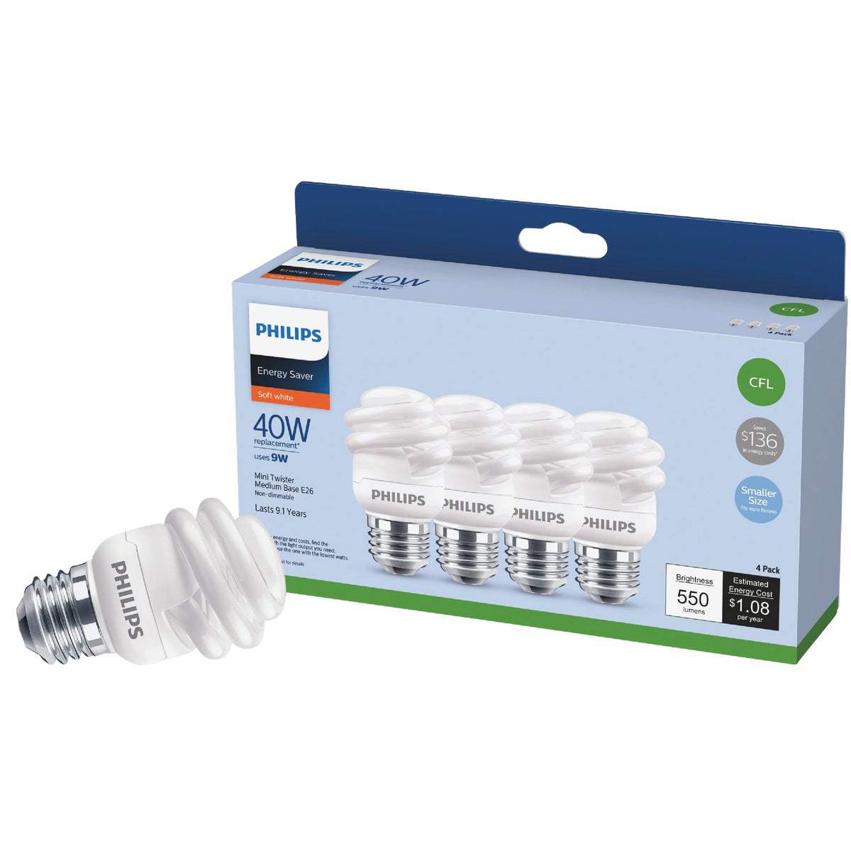 Pack of 5 E-Saver CFL Full Spiral Energy Saving Light Bulbs -15w = 80 Watt 