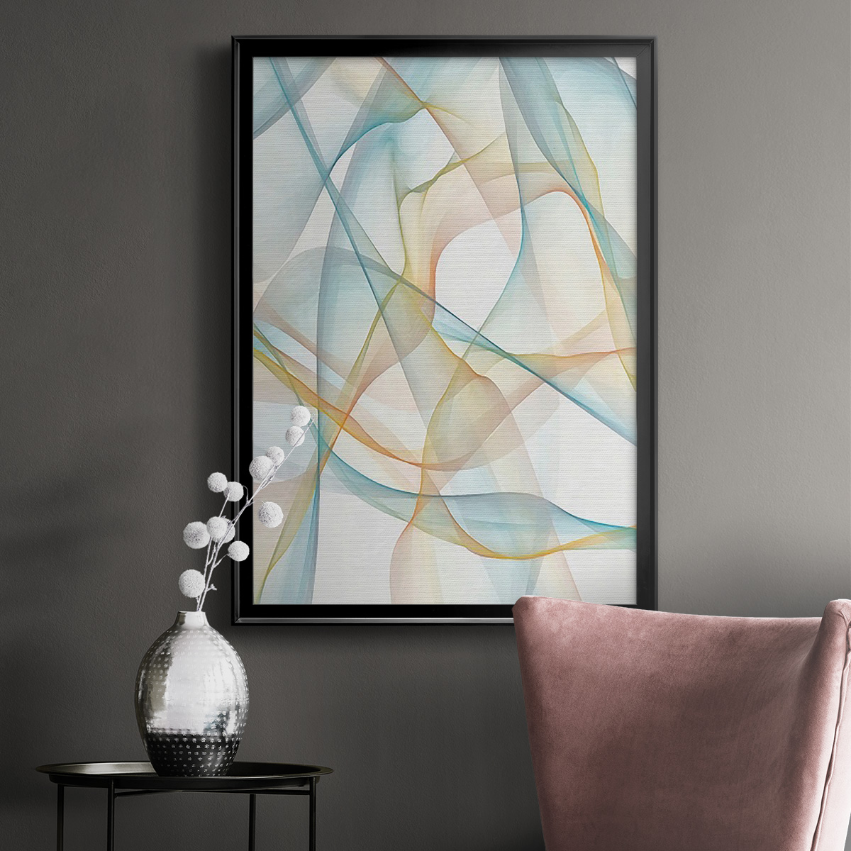 Curves and Waves III Premium Framed Print, in Gold, Black, or Silver - Ready to Hang