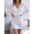 thumbnail image 2 of Women'S Cocktail Knitted Sweater Dress Long Sleeve Batwing Sleeve V-Neck Backless Mini Dress White M, 2 of 8