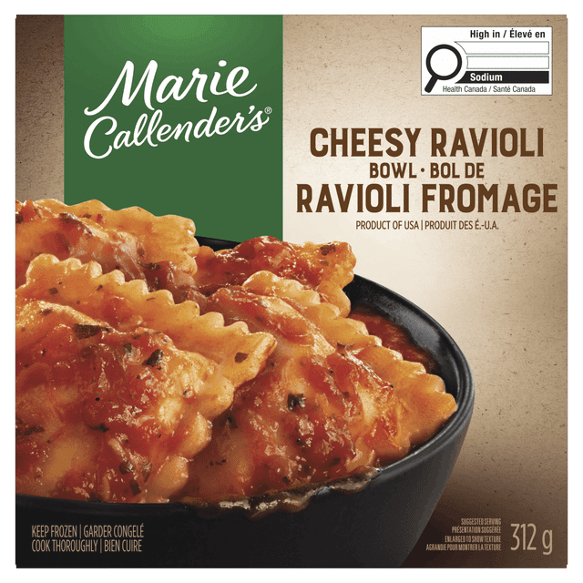Marie Callender’s Cheesy Ravioli Bowl Frozen Dinner, Ravioli Stuffed with Ricotta Style Cheese, Mozzarella, Parmesan, and Romano Cheeses in Marinara Sauce, Frozen Meal, 312g