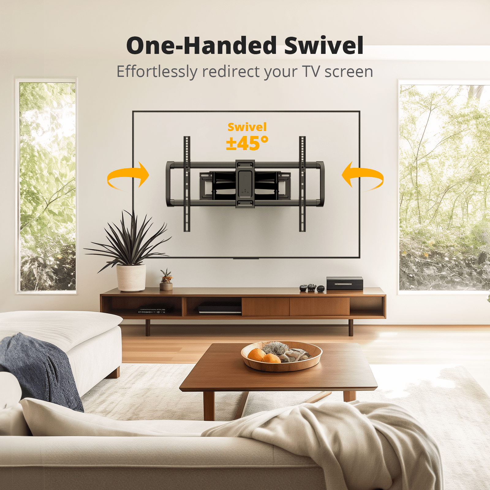MountFTV Full Motion TV Wall Mount for Most 37-82 inch TVs, TV bracket with Swivels Tilts Extension Leveling,Max 600x400mm, Holds up to 100 lbs,Fits 8 12 16" Wood Studs 