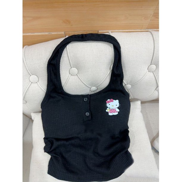 Camiseta sin mangas de Hello Kitty para niña, camisola Sexy de Anime Sanrioes Kt Cat Y2K, ropa interior de punto sin espalda con almohadilla para el pecho