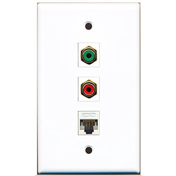 RiteAV - 1 Port RCA Red and 1 Port RCA Green and 1 Port Cat5e Ethernet White Wall Plate