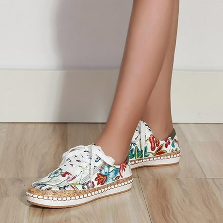 

Shoes for Women KKCXFJX Summer Ladies Shoes Lace-up Zipper Design Colorful Printed Platform Casual Sneakers