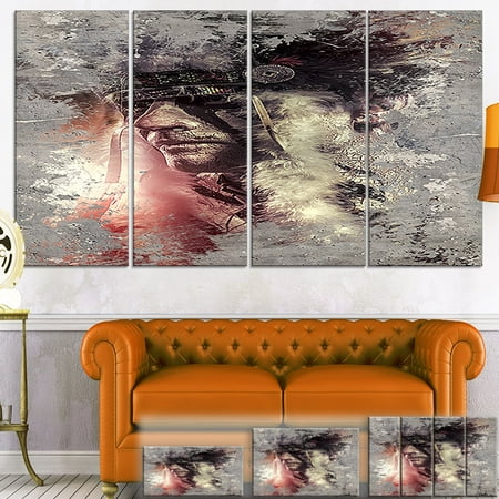 Design Art Designart Native American Indian Warrior 16x32 Portrait Design Art Designart Native American Indian Warrior 16x32 Portrait Digital Canvas Print