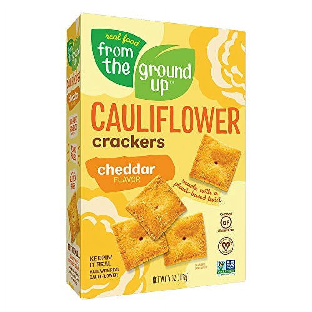 Real Food From The Ground Up Cauliflower Crackers Cheddar 6 Count 4 Ounce