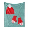 thumbnail image 1 of Christmas Soft Flannel Fleece Throw Blanket, Pair of Xmas Mittens Winter Hat with Pompom Holiday Accessories, Cozy Plush for Indoor and Outdoor Use, 60" x 80", Vermilion Seafoam, by Ambesonne, 1 of 6