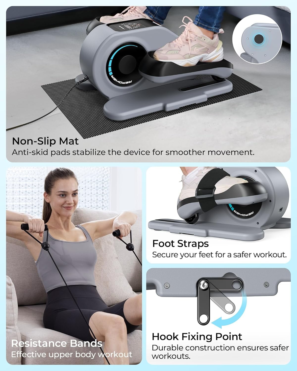 UPGO Under Desk Ellipticals Electric, Elipse Leg Exerciser Fully Assembled, Pedal Exerciser with Remote Control & Non-Slip Pedals & Pull rope
