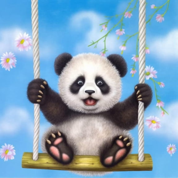 5D DIY Diamond Painting Set "Rocking Panda, Animals" Round Diamond Art Crafts for Adults, Suitable for Wall Decoration, Bedroom and Home Decoration