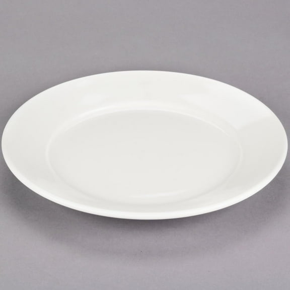 Soro Essentials- Set of 12 Ceramic 10-1/2" American White Victoria Wide Rim Plate Ivory Color- Rolled Edge China Plate Dinner Plates Serving Dishes for Dinner and Salad Perfect for Restaurant