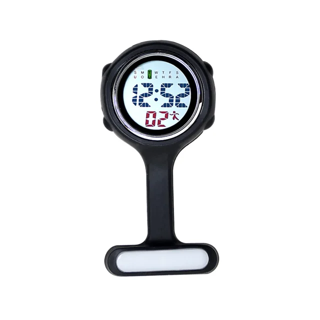 Reloj electrónico multifuncional para enfermera, reloj de silicona para enfermera, reloj digital con alarma luminosa y cronógrafo para el pecho, color negro