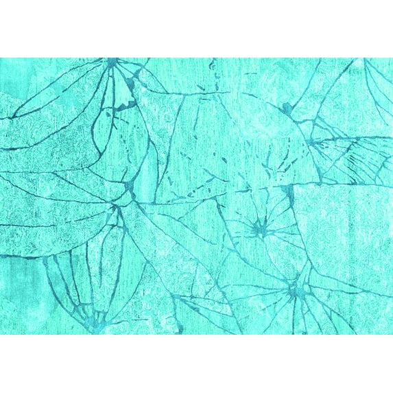 Ahgly Company Machine Washable Indoor Rectangle Abstract Turquoise Blue Contemporary Area Rugs, 3' x 5'