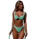 thumbnail image 4 of Traje de baño de bikini sexy para mujer, con estampado de cuadros, nudo frontal, tanga en la parte inferior, conjunto de traje de baño, 4 of 5