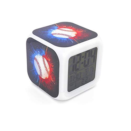 Cointone Led Alarm Clock Baseball Fire Sport Design Creative Desk Table Clock Glowing Electronic Colorful Digital Alarm Clock for Unisex Adults Kids Toy Birthday Present