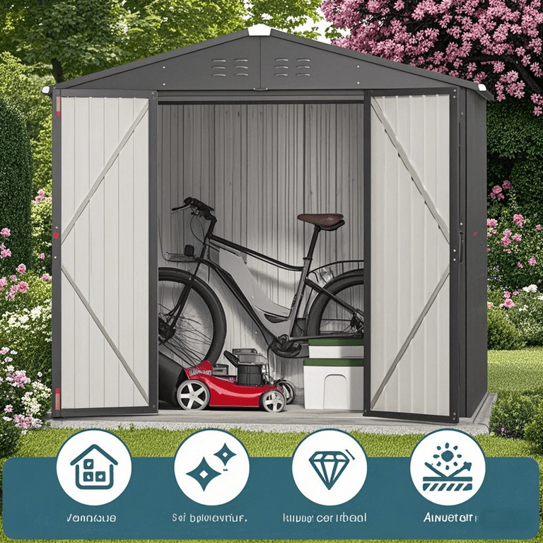 Aiho 5'x3' Outdoor Shed, Single Lockable Door, Galvanized