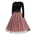 thumbnail image 3 of XFLWAM Women Vintage Polka Dot 1950s Audrey Retro Rockabilly Prom Dress 50s Long Sleeve Patchwork Cocktail Party Swing Dress, 3 of 5