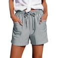 thumbnail image 3 of Women's Striped Drawstring Elastic Waist Straight Leg Casual Shorts, Relaxed Summer Shorts with Side Pockets for Vacation Daily Shopping Picnic L, 3 of 4