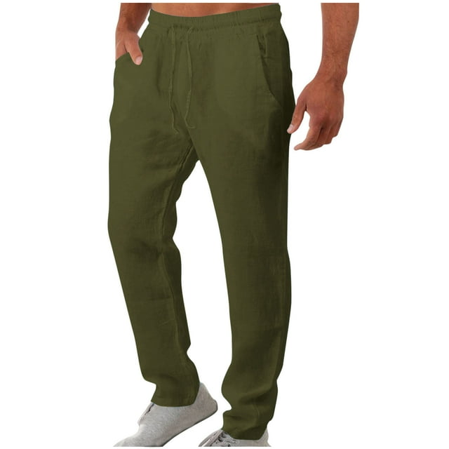 Pantalones largos para hombre, lisos, informales, con bolsillos, cintura elástica, para exteriores, de poliéster