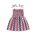 thumbnail image 1 of Biekopu Toddler  A-line Dress, Girls Tie-up Smocked Butterfly/ Heart/ Star  Stripe Print Spaghetti Strap One-piece, 1 of 9